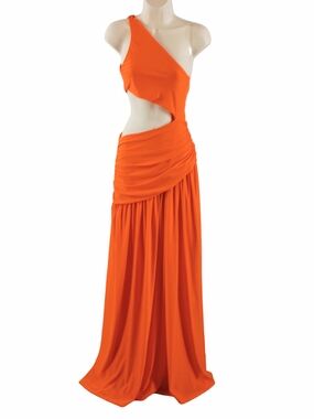 Loragal Orange One-Shoulder Cutout Gown